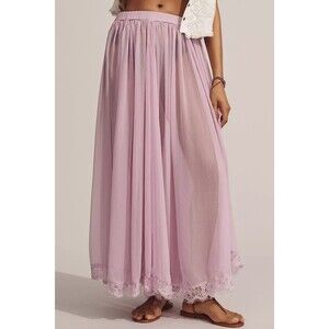 By Anthropologie Sheer Maxi Midi Skirt Floral Lace Pull-on Mid-Rise S New 281264